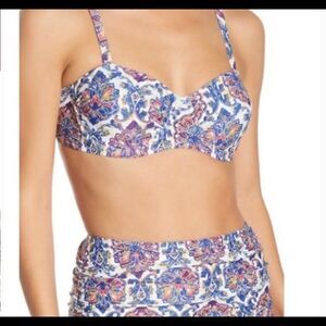NWT! Nicole Miler blue burgundy ethnic print high waisted bikini set 10